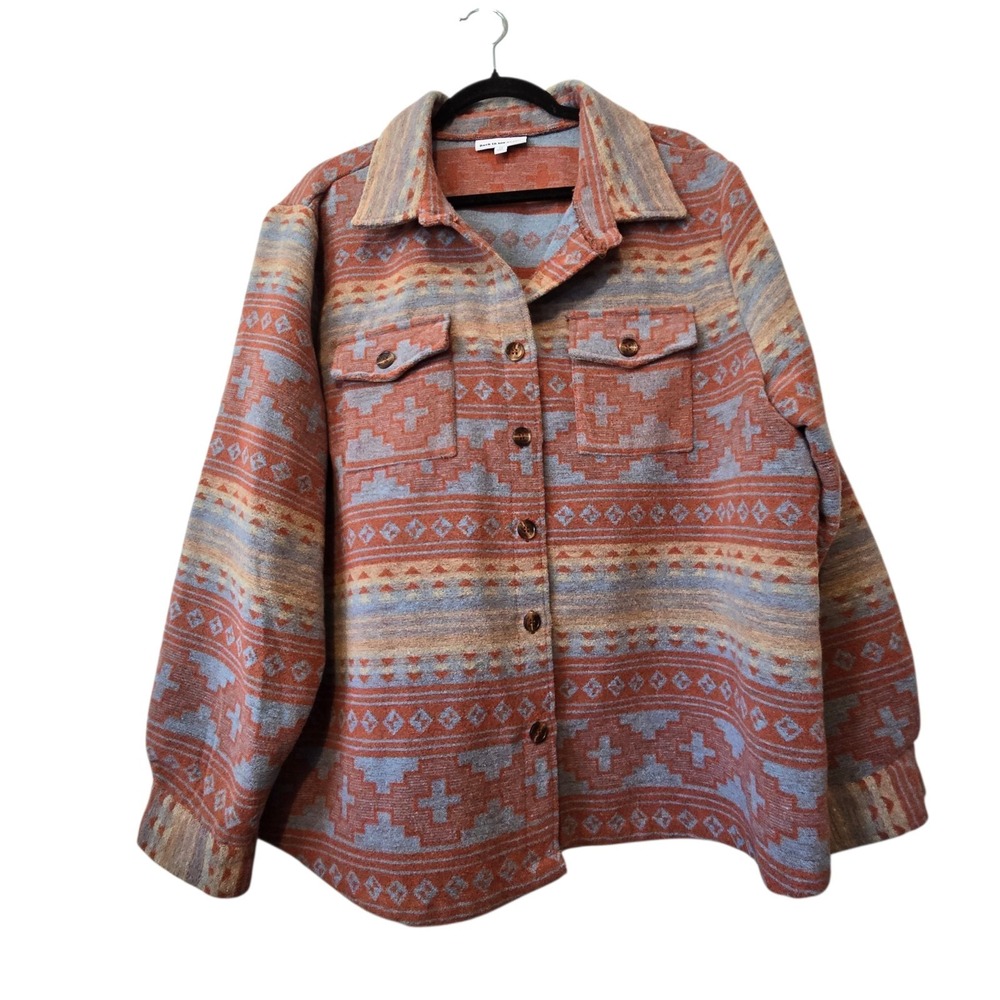 Back In The Saddle Aztec Shacket Women's 1X Earth Tones Southwest Western Boho